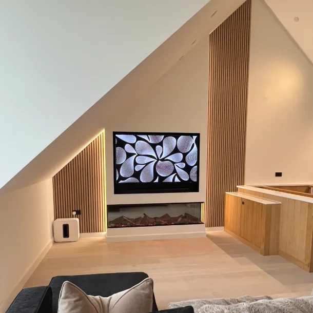 Bespoke Media Wall Installation with Integrated Fireplace - Altrincham