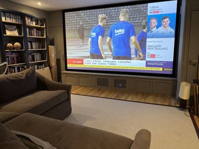 Large Projector Screen in previously completed Home cinema installation